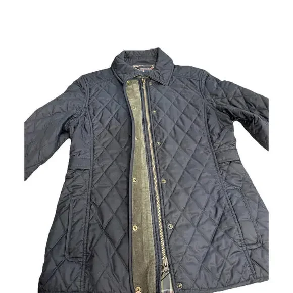 LL Bean Womens XS Quilted Riding Jacket Black Snap Full Zip Plaid Lined Collar - Picture 2 of 6